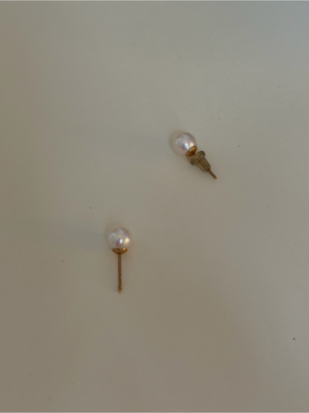 Classic Pearl Stud Earrings in White with Gold Accents